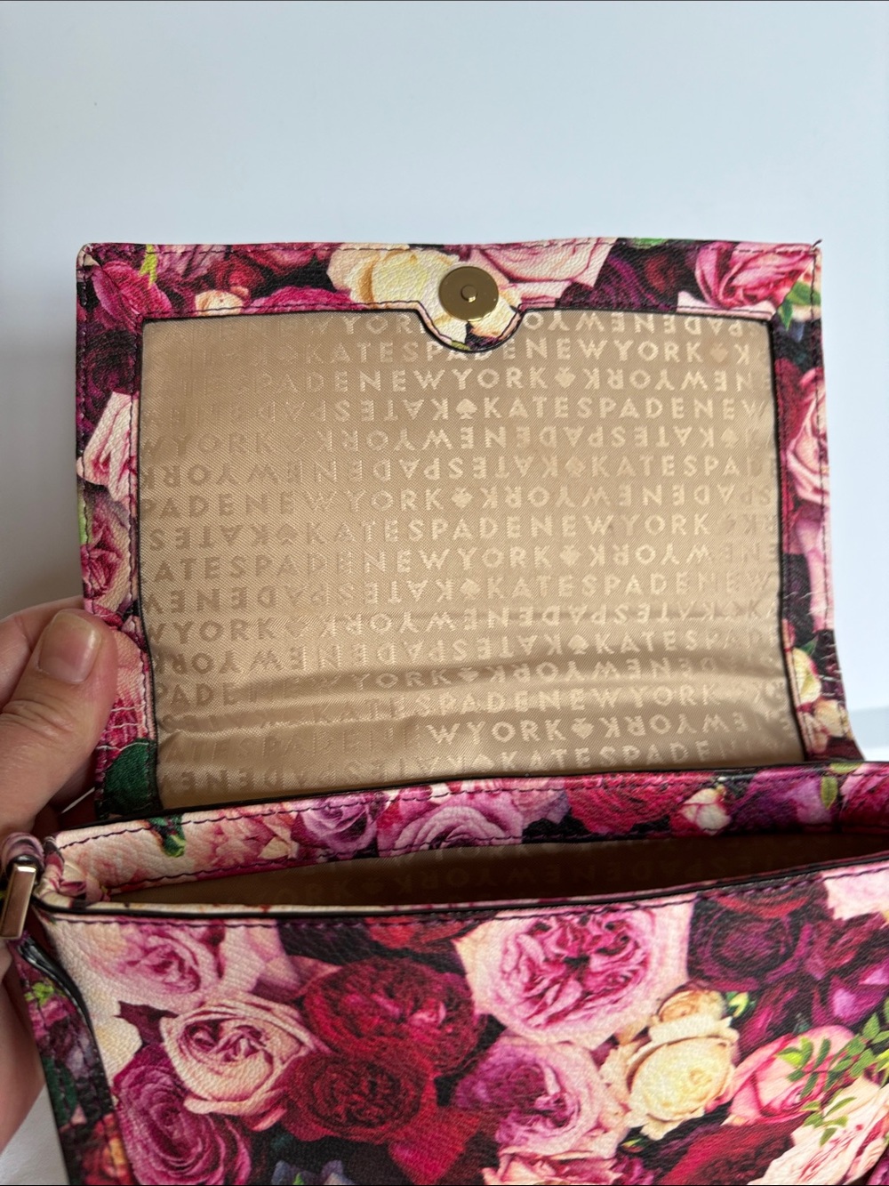 kate spade floral multicolor leather wristlet clutch - pink & green roses - Picture 11 of 17